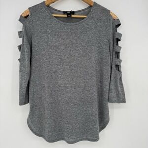 IZ Byer 3/4 Sleeve Top‎ Gray Women's Size Medium Solid Cut Out Shoulders